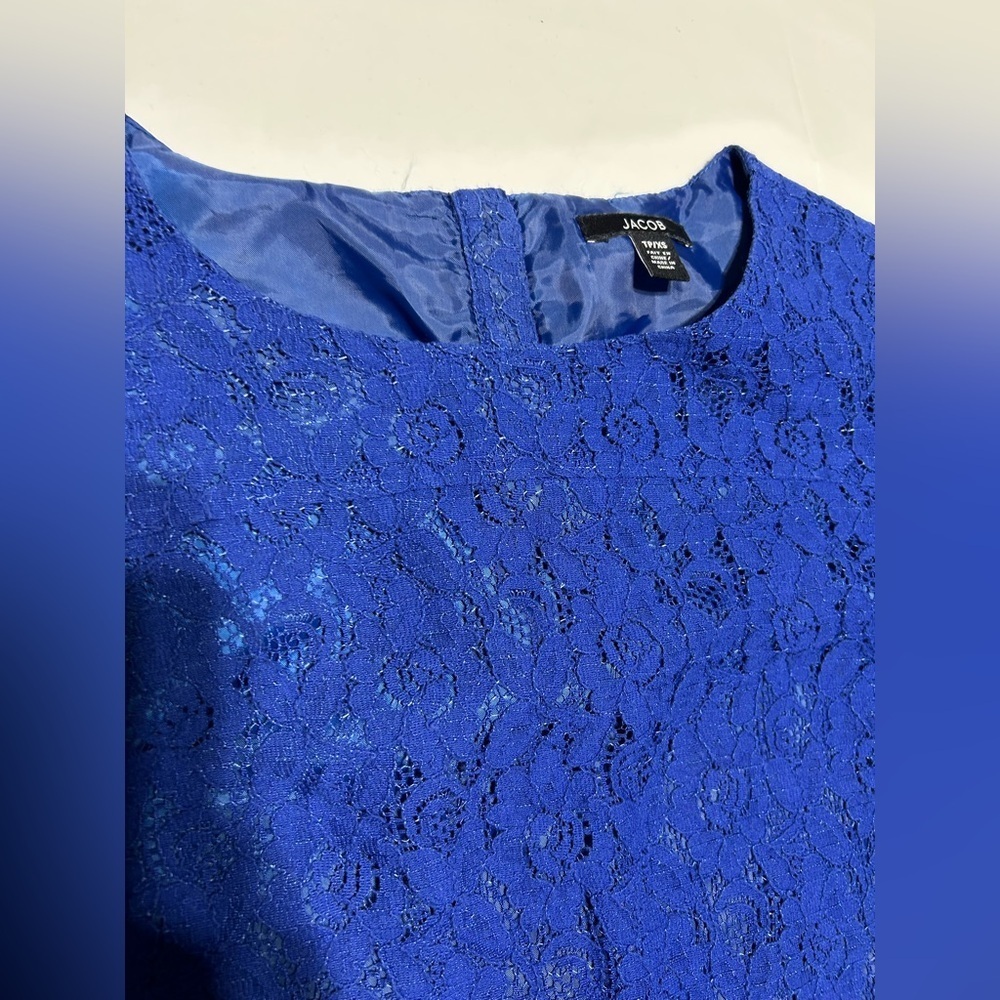 Elegant Blue Lace Short Sleeve Dress - Picture 2 of 4